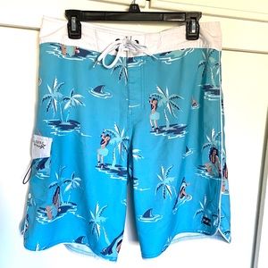 Men’s billabong hula girl shark board shorts (W32)